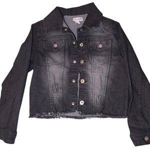 Steve Madden Girls Sz 6 Black Faded Denim Jacket Raw Hem